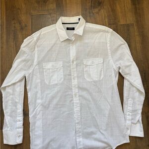 Alfani White Casual Button Down Shirt with Textured Fabric